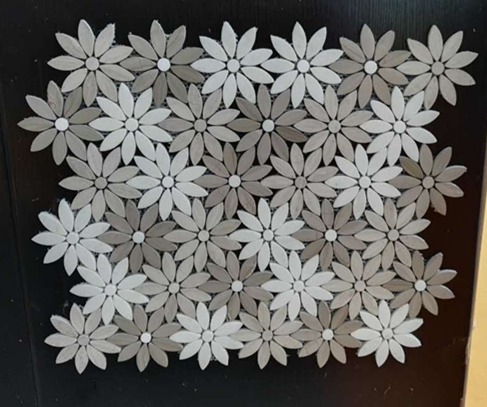 Carrara white & Wooden white flower mosaic tiles