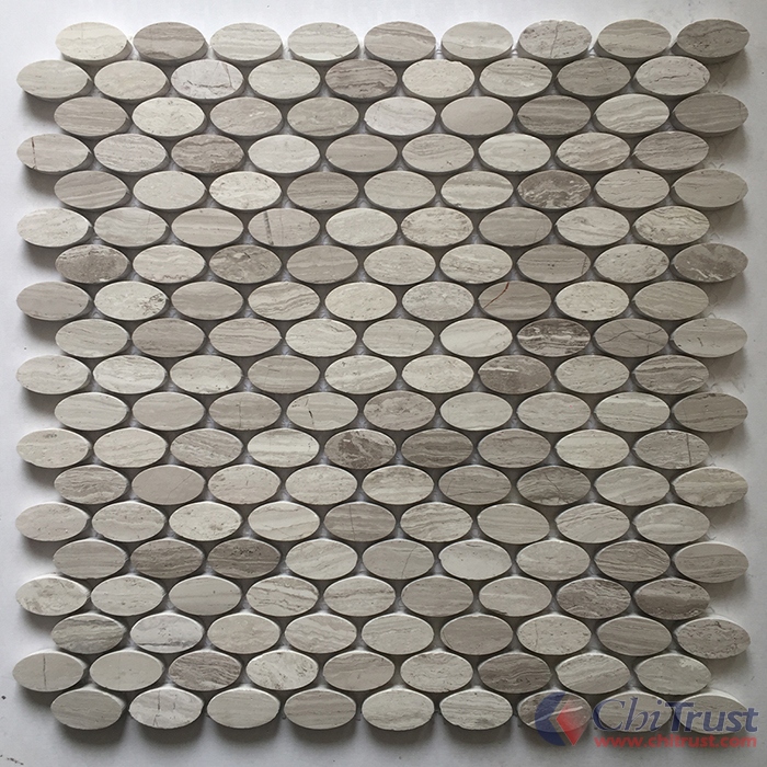 Wooden Grey Oval Mosaic Tile