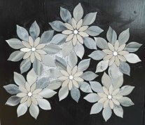 Wooden white & grey marble flower mosaic
