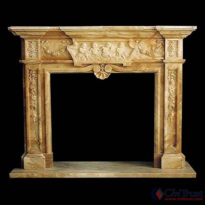 Hand carved stone fireplace
